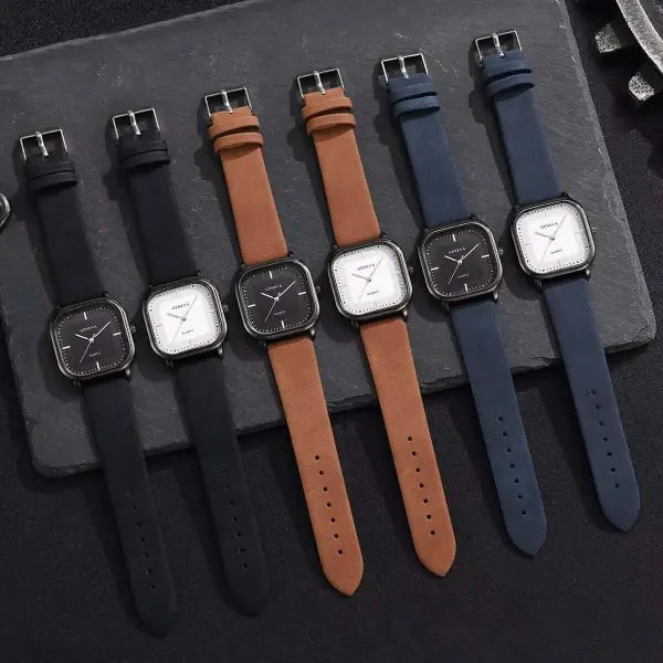 Men Leather Strap Quartz Watch Casual Minimalist Timepiece