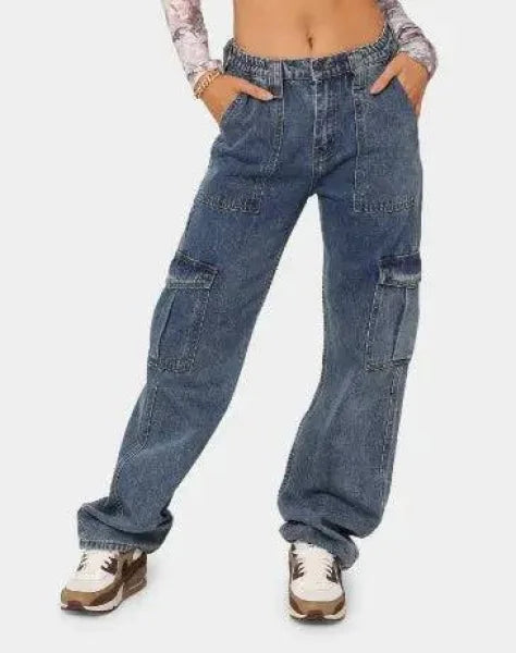 Women’s Fashion Straight Jeans In Autumn - Blue / 2XL