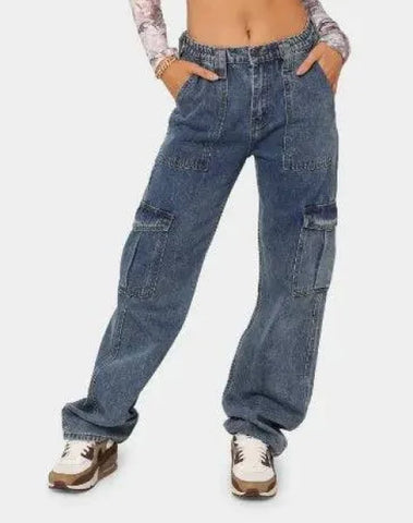 Women’s Fashion Straight Jeans In Autumn - Blue / 2XL
