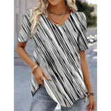 Women’s 3D Flower Print T-Shirt – Kawaii V-Neck Oversized Summer Top White Fashion Tee - AMTLCH1229134912 / L