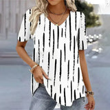 Women’s 3D Flower Print T-Shirt – Kawaii V-Neck Oversized Summer Top White Fashion Tee - AMTLCH1229134932 / 5XL