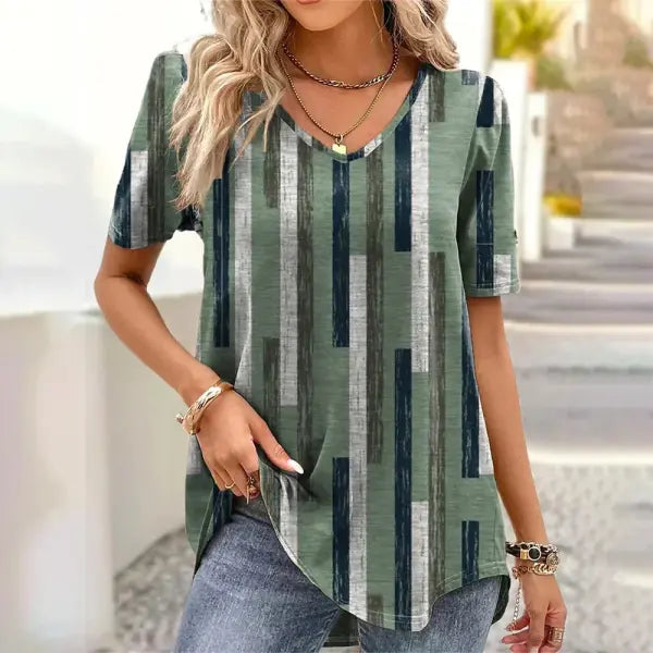 Women’s 3D Flower Print T-Shirt – Kawaii V-Neck Oversized Summer Top White Fashion Tee - AMTLCH1229134920 / 5XL