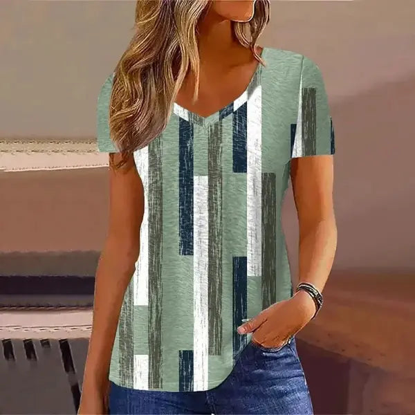 Women’s 3D Flower Print T-Shirt – Kawaii V-Neck Oversized Summer Top White Fashion Tee - AMTLCH1229134927 / L