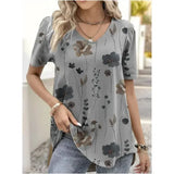 Women’s 3D Flower Print T-Shirt – Kawaii V-Neck Oversized Summer Top White Fashion Tee - AMTLCH1229134921 / L