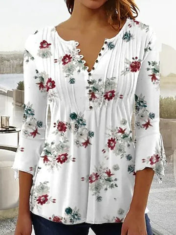Fashion women shirt Casual loose long-sleeved shirt women Elegant printed temperament tops Women - Himpall