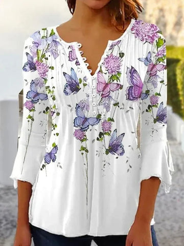 Fashion women shirt Casual loose long-sleeved shirt women Elegant printed temperament tops Women - Himpall