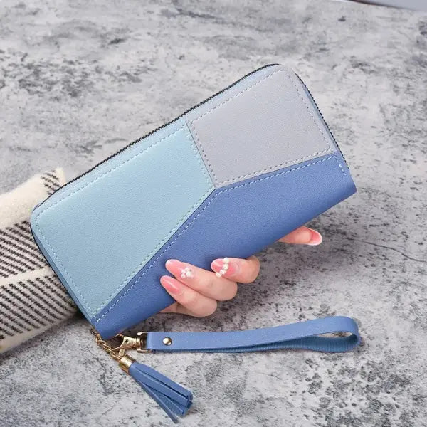 Fashion Zipper Wallets Womens Long Purses Handbags Coin Purse Cards Holder PU Leather Billfold Wallet - SKY BLUE