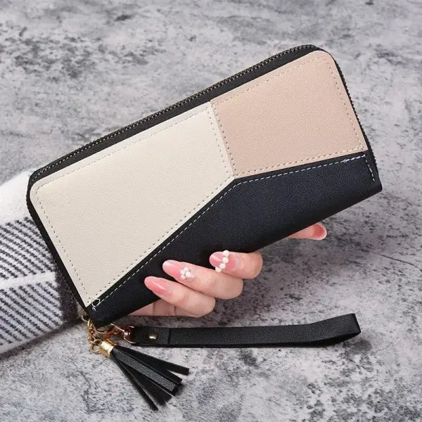 Fashion Zipper Wallets Womens Long Purses Handbags Coin Purse Cards Holder PU Leather Billfold Wallet - black