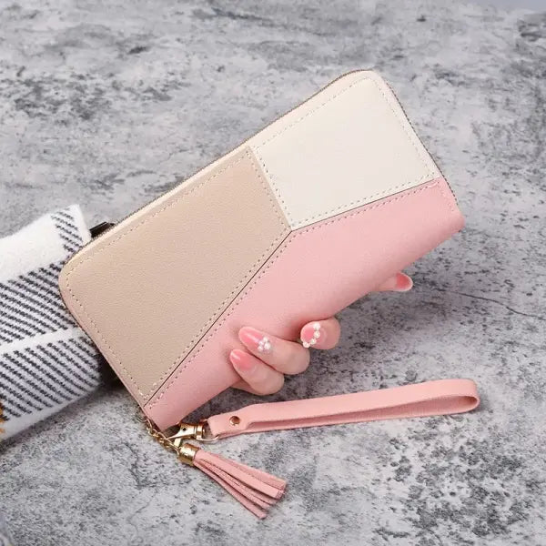 Fashion Zipper Wallets Womens Long Purses Handbags Coin Purse Cards Holder PU Leather Billfold Wallet - Pink