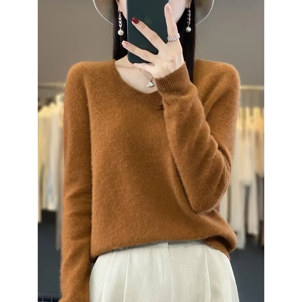 Fashion100% Merino Wool Sweater Cashmere Pullover Women Knitwear V-Neck Long Sleeve Autumn Winter Fashion Basic