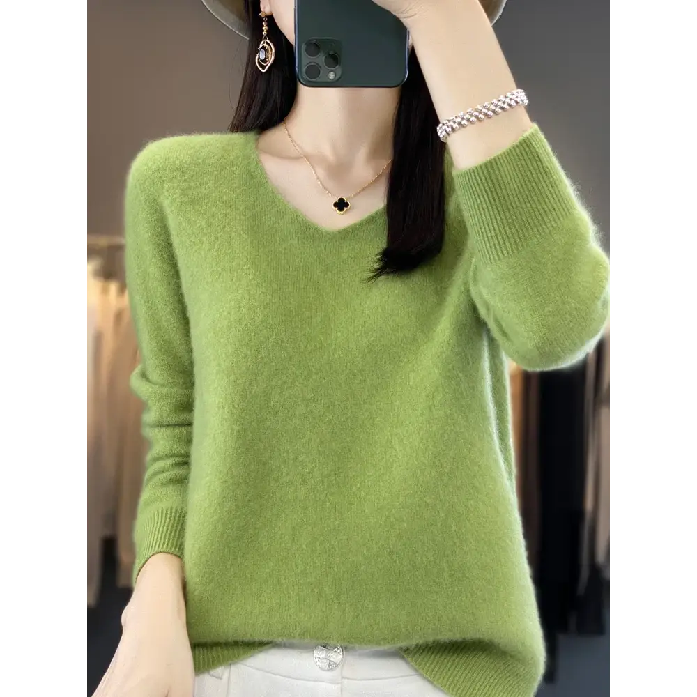 Fashion100% Merino Wool Sweater Cashmere Pullover Women Knitwear V-Neck Long Sleeve Autumn Winter Fashion Basic