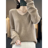 Fashion100% Merino Wool Sweater Cashmere Pullover Women Knitwear V-Neck Long Sleeve Autumn Winter Fashion Basic