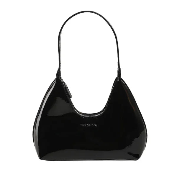 Fashionable Shoulder Bag for Women – Designer Solid Color Patent Leather Crescent Tote - Himpall