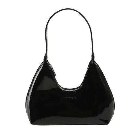 Fashionable Shoulder Bag for Women – Designer Solid Color Patent Leather Crescent Tote - Himpall