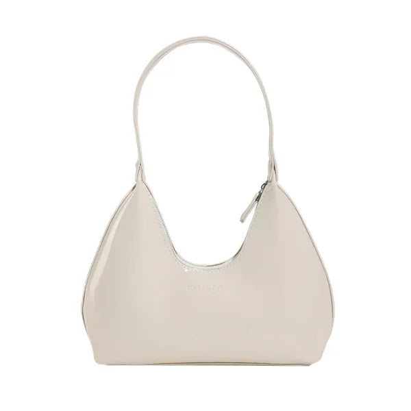 Fashionable Shoulder Bag for Women – Designer Solid Color Patent Leather Crescent Tote - Himpall