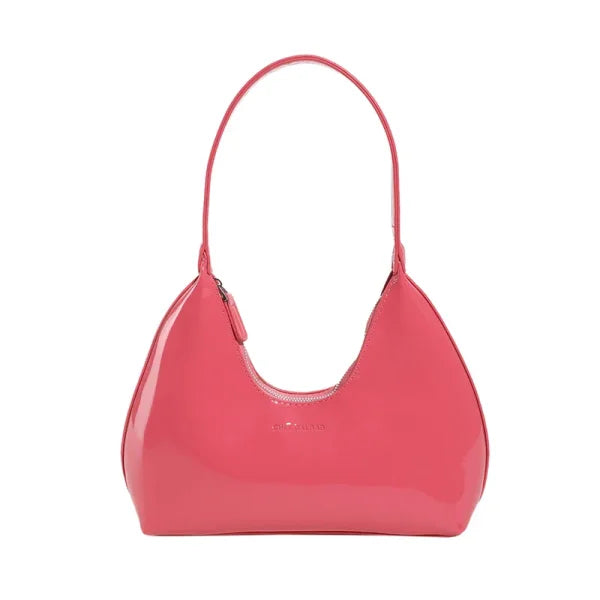 Fashionable Shoulder Bag for Women – Designer Solid Color Patent Leather Crescent Tote - Himpall