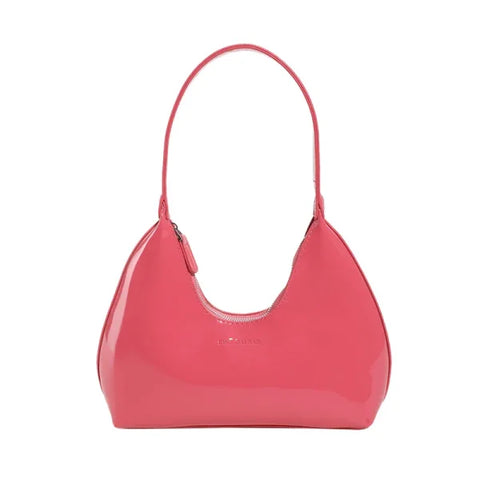Fashionable Shoulder Bag for Women – Designer Solid Color Patent Leather Crescent Tote - Himpall