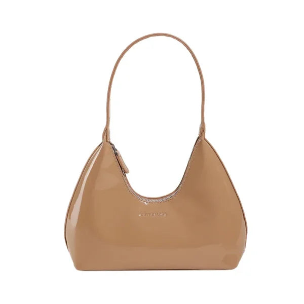 Fashionable Shoulder Bag for Women – Designer Solid Color Patent Leather Crescent Tote - Himpall