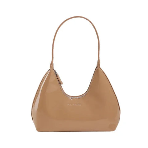Fashionable Shoulder Bag for Women – Designer Solid Color Patent Leather Crescent Tote - Himpall