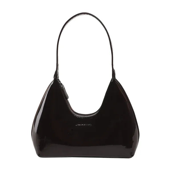 Fashionable Shoulder Bag for Women – Designer Solid Color Patent Leather Crescent Tote - Himpall
