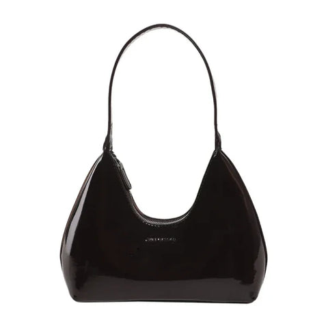 Fashionable Shoulder Bag for Women – Designer Solid Color Patent Leather Crescent Tote - Himpall