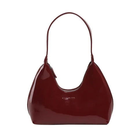 Fashionable Shoulder Bag for Women – Designer Solid Color Patent Leather Crescent Tote - Himpall
