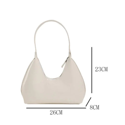 Fashionable Shoulder Bag for Women – Designer Solid Color Patent Leather Crescent Tote - Himpall