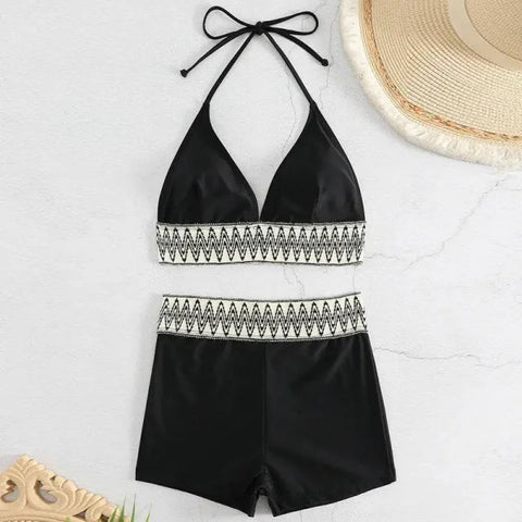 Women’s Swimsuit with High Waist Boxers - Fashionable Swimwear