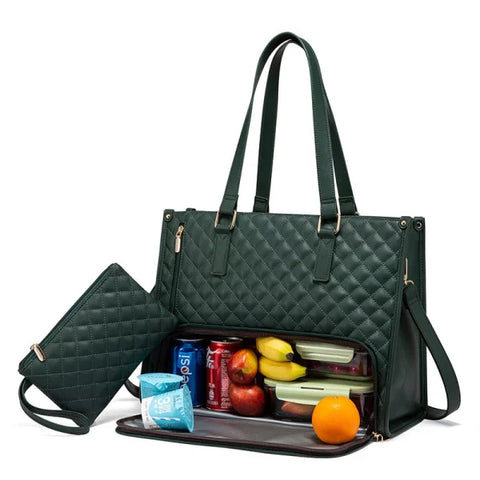 Fashionable Women’s Lunch Tote Bag – Quilted Thermal Leak-Proof Handbag with Purse & Laptop Storage