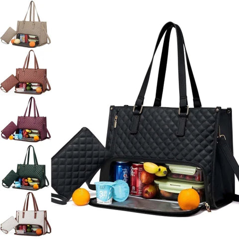 Fashionable Women’s Lunch Tote Bag – Quilted Thermal Leak-Proof Handbag with Purse & Laptop Storage