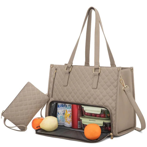 Fashionable Women’s Lunch Tote Bag – Quilted Thermal Leak-Proof Handbag with Purse & Laptop Storage