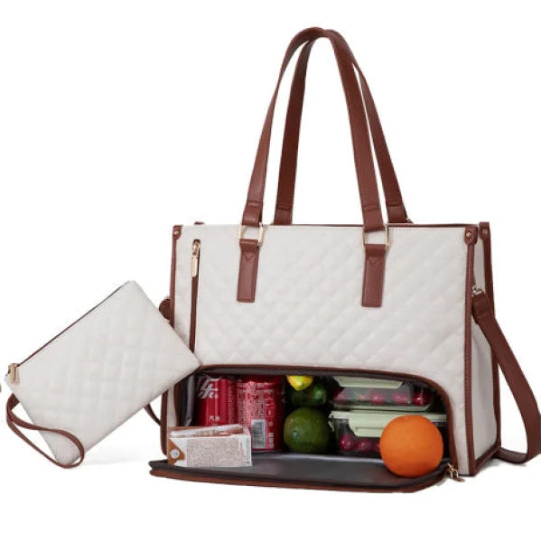 Fashionable Women’s Lunch Tote Bag – Quilted Thermal Leak-Proof Handbag with Purse & Laptop Storage