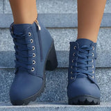 Fashoin Leopard Print Ankle Square Heel Suede Lace-up Zip Boots Women Casual Versatile Shoes Autumn And Winter - Hair