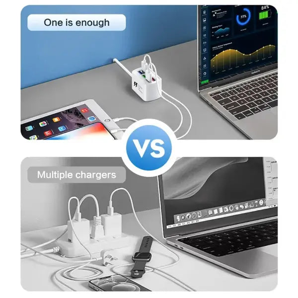Fast USB Charger 6 in 1 Power Strip Desktop Charging Station Fast Charging 1m Cord USB HUB Adapter Socket for iPhone 16