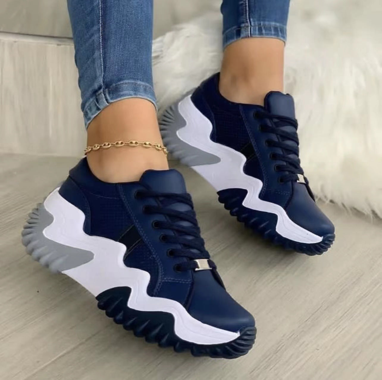 Women Patent Leather Platform Sneakers with Round Toe and Front Lace