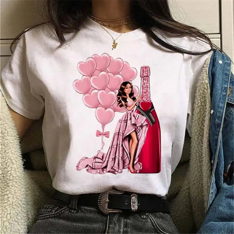 Women T-Shirt – Balloon Print Graphic Tee for Trendy Casual Wear