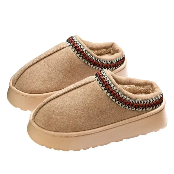 Feslishoet Winter Woman Slippers Plush Interior Anti Slip Sole Thick Bottom Embroider Fashion Warm Slippers Use Indoor