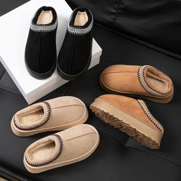 Feslishoet Winter Woman Slippers Plush Interior Anti Slip Sole Thick Bottom Embroider Fashion Warm Slippers Use Indoor
