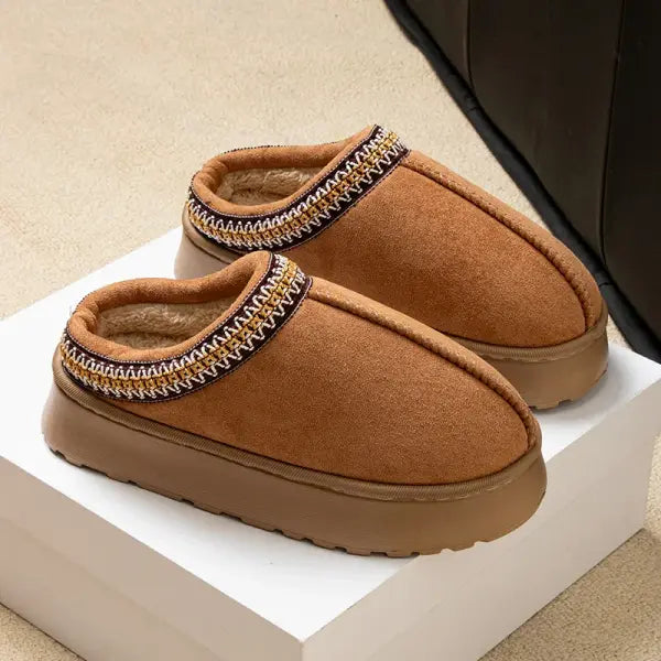 Feslishoet Winter Woman Slippers Plush Interior Anti Slip Sole Thick Bottom Embroider Fashion Warm Slippers Use Indoor