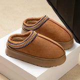 Feslishoet Winter Woman Slippers Plush Interior Anti Slip Sole Thick Bottom Embroider Fashion Warm Slippers Use Indoor