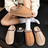 Feslishoet Winter Woman Slippers Plush Interior Anti Slip Sole Thick Bottom Embroider Fashion Warm Slippers Use Indoor