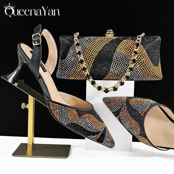 Metal Diamond Sky Blue Pumps Polyurethane Special Occasions - Black Gold / 38 / China Mainland