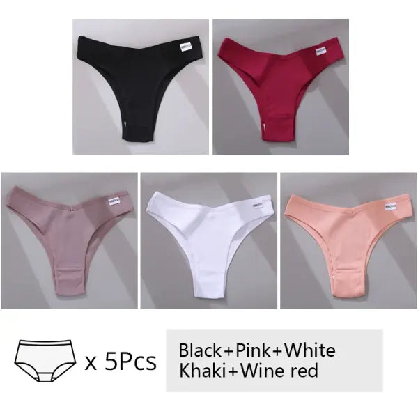 FINETOO 3/5Pcs Cotton Brazilian Panties Women’s Panties Sexy V Waist T-Back Underwear Female Soft Underpants Lady