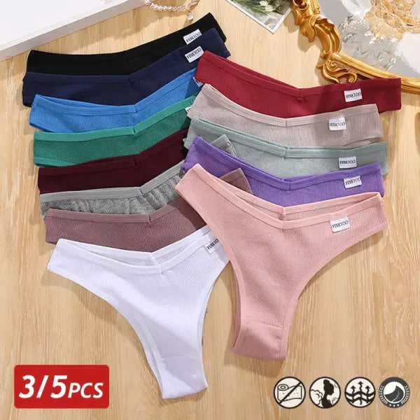 FINETOO 3/5Pcs Cotton Brazilian Panties Women’s Panties Sexy V Waist T-Back Underwear Female Soft Underpants Lady