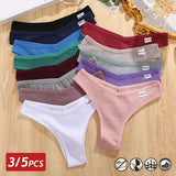 FINETOO 3/5Pcs Cotton Brazilian Panties Women’s Panties Sexy V Waist T-Back Underwear Female Soft Underpants Lady