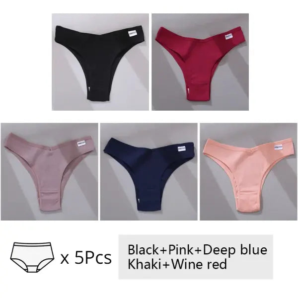 FINETOO 3/5Pcs Cotton Brazilian Panties Women’s Panties Sexy V Waist T-Back Underwear Female Soft Underpants Lady