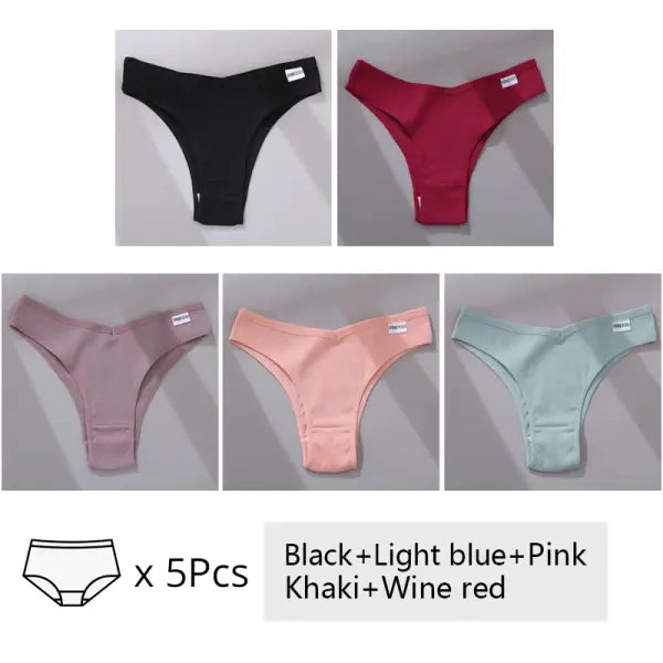 FINETOO 3/5Pcs Cotton Brazilian Panties Women’s Panties Sexy V Waist T-Back Underwear Female Soft Underpants Lady