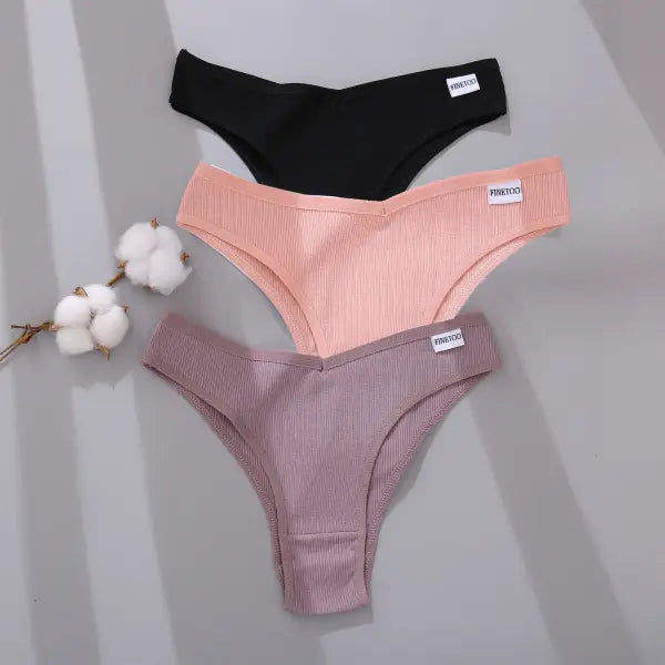 FINETOO 3/5Pcs Cotton Brazilian Panties Women’s Panties Sexy V Waist T-Back Underwear Female Soft Underpants Lady