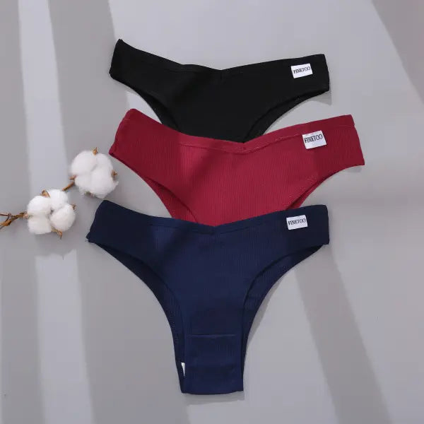 FINETOO 3/5Pcs Cotton Brazilian Panties Women’s Panties Sexy V Waist T-Back Underwear Female Soft Underpants Lady