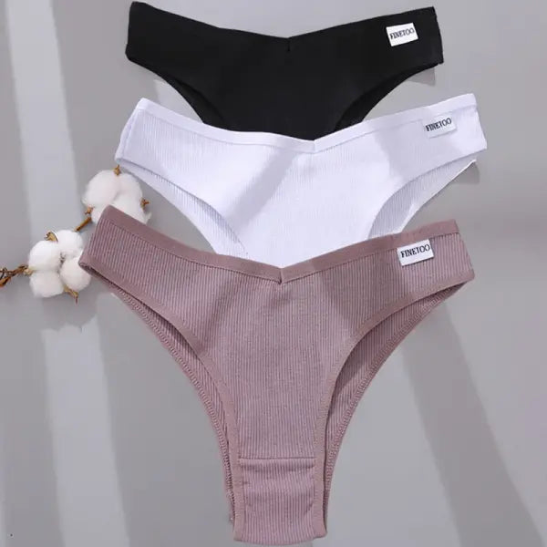 FINETOO 3/5Pcs Cotton Brazilian Panties Women’s Panties Sexy V Waist T-Back Underwear Female Soft Underpants Lady